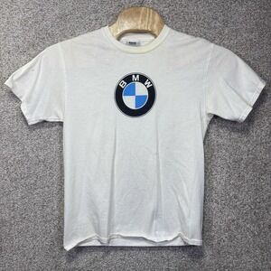 BMW Shirt Mens Medium White Roundel Logo Graphic Tee Made USA Lifestyle Cotton
